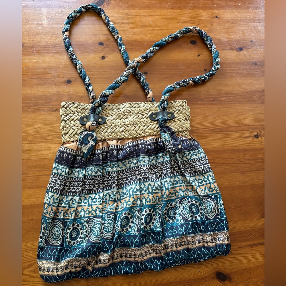 Cappelli Starworld Bohemian bag with straw woven top and soft fabric bottom